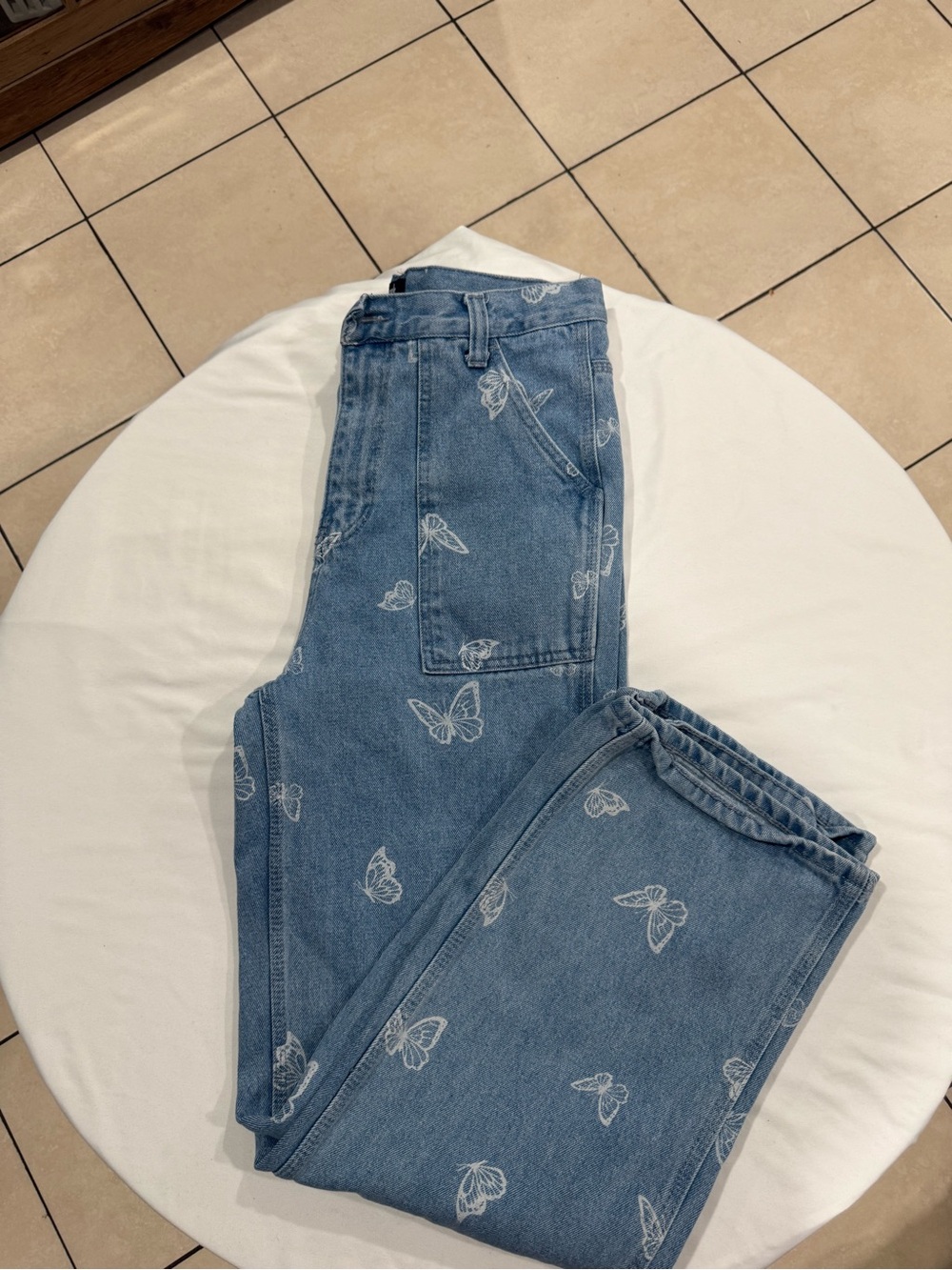 Light Blue Butterfly Print Wide-Leg Jeans - Picture 9 of 9